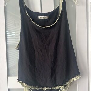We The Free Black Tank Top Lettuce Ruffle NWT